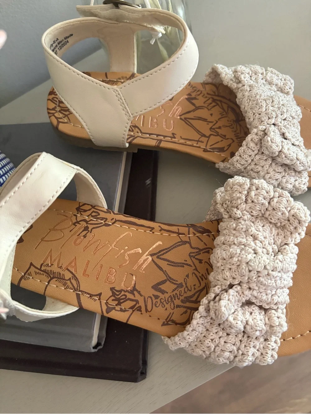 Blowfish Cream Crochet Bow Ankle-Strap Sandals